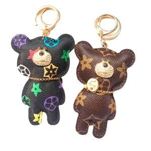 NEW Vegan Leather Teddy Bear Keychain w/ Charm